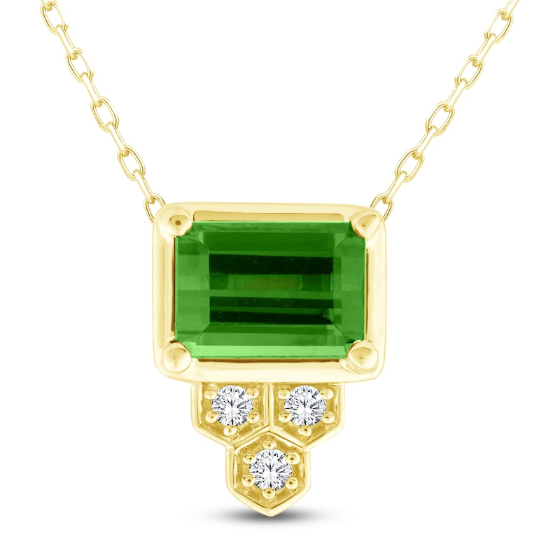 Main Image 1 of Baguette-Cut Natural Brazilian Cruzeiro Tourmaline & Diamond Accent Necklace 14K Yellow Gold 18"