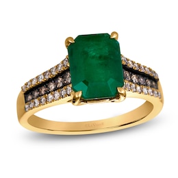 Le Vian Rectangle-Cut Natural Emerald Ring 1/3 ct tw Diamonds 14K Honey Gold