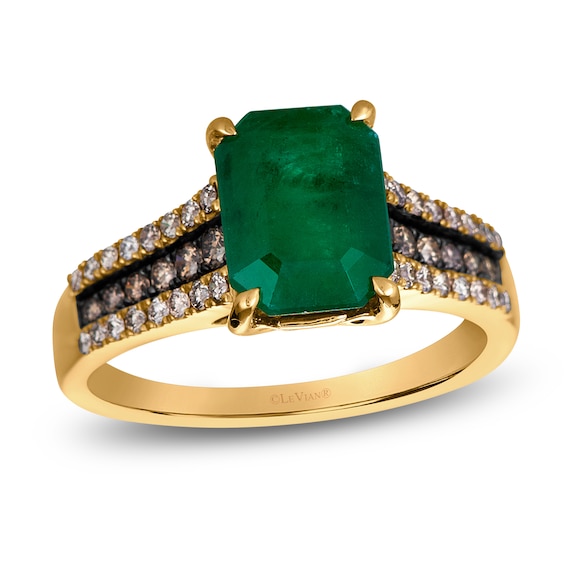 Le Vian Rectangle-Cut Natural Emerald Ring 1/3 ct tw Diamonds 14K Honey Gold