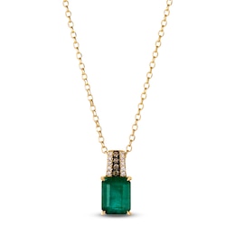 Le Vian Rectangle-Cut Natural Emerald Necklace 1/15 ct tw Diamonds 14K Honey Gold 19"