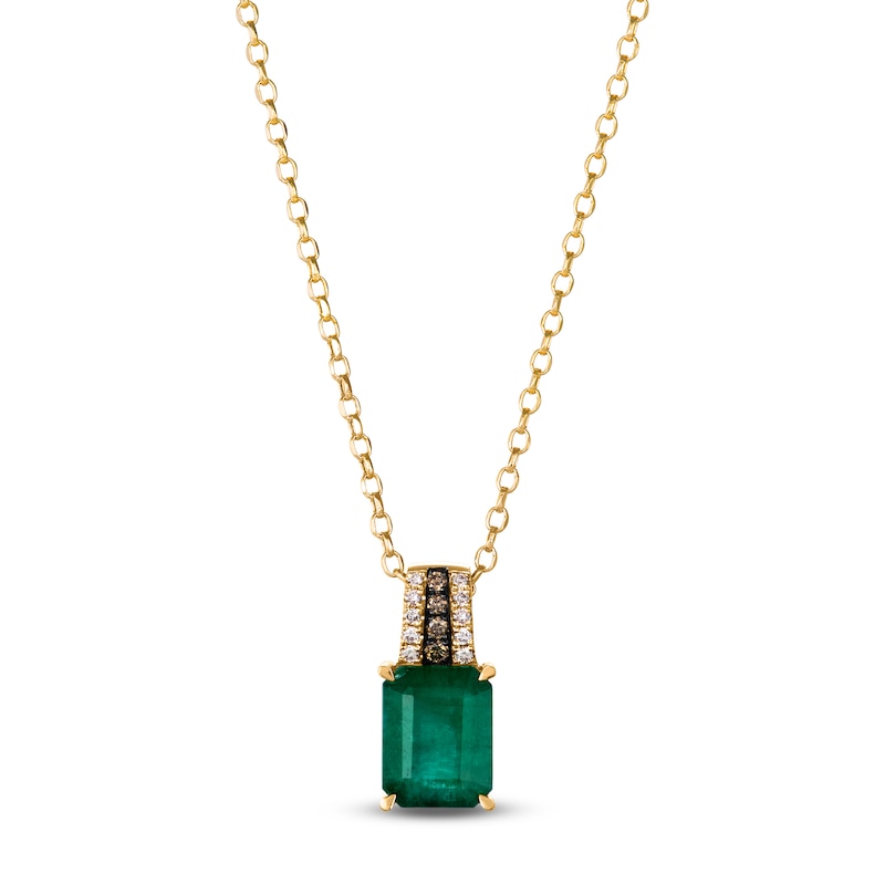 Main Image 1 of Le Vian Rectangle-Cut Natural Emerald Necklace 1/15 ct tw Diamonds 14K Honey Gold 19"