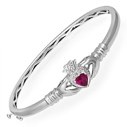 Birthstone Claddagh 7" Bangle Bracelet (1 Stone)