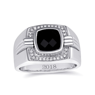 Diamond and Gemstone Men's Ring (1 Stone and Line)