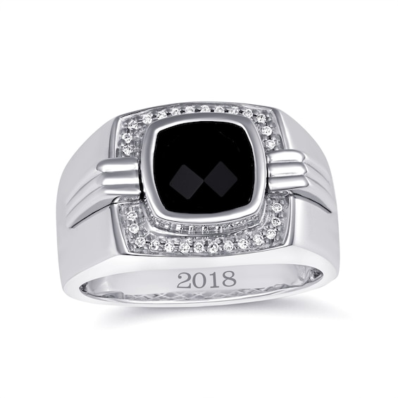 Diamond and Gemstone Men's Ring (1 Stone and Line)
