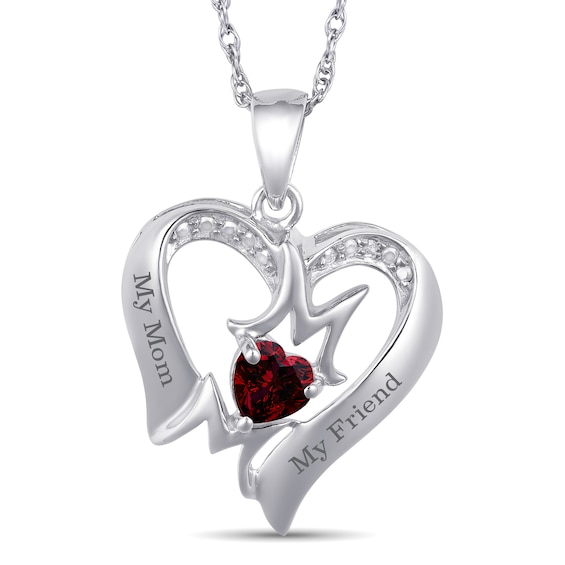 Heart Birthstone 'Mom' Necklace (1 Stone and 2 Lines)