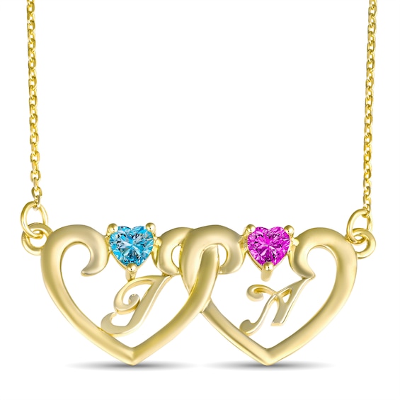 Birthstone Couple's Initial Necklace (2 Stones and Initials)