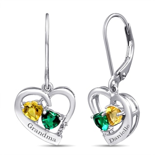 Birthstone Couple's Heart Earrings (2 Stones and Lines)