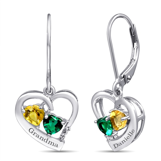 Birthstone Couple's Heart Earrings (2 Stones and Lines)