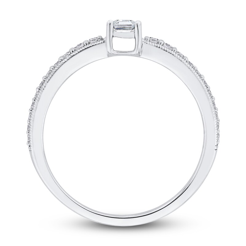 Main Image 3 of Diamond Engagement Ring 1/2 ct tw Emerald/Round 14K White Gold