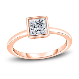 Diamond Solitaire Engagement Ring 3/4 ct tw Bezel-Set Princess 14K Rose Gold (I2/I)
