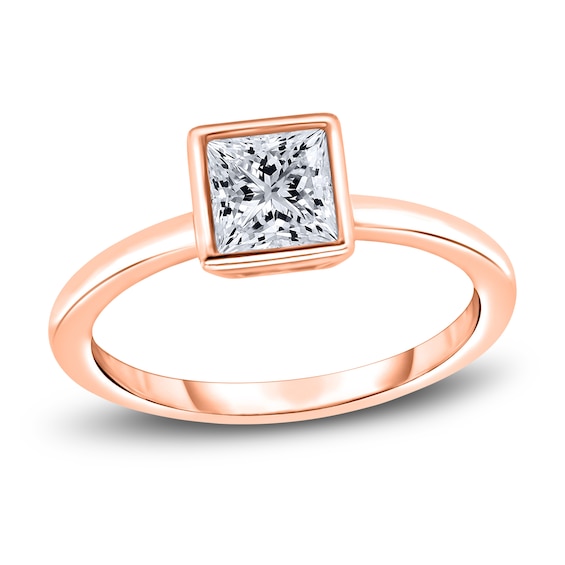 Diamond Solitaire Engagement Ring 3/4 ct tw Bezel-Set Princess 14K Rose Gold (I2/I)