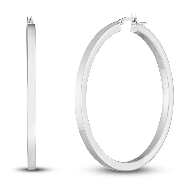 Polished Round Huggie Earrings 14K White Gold 50mm