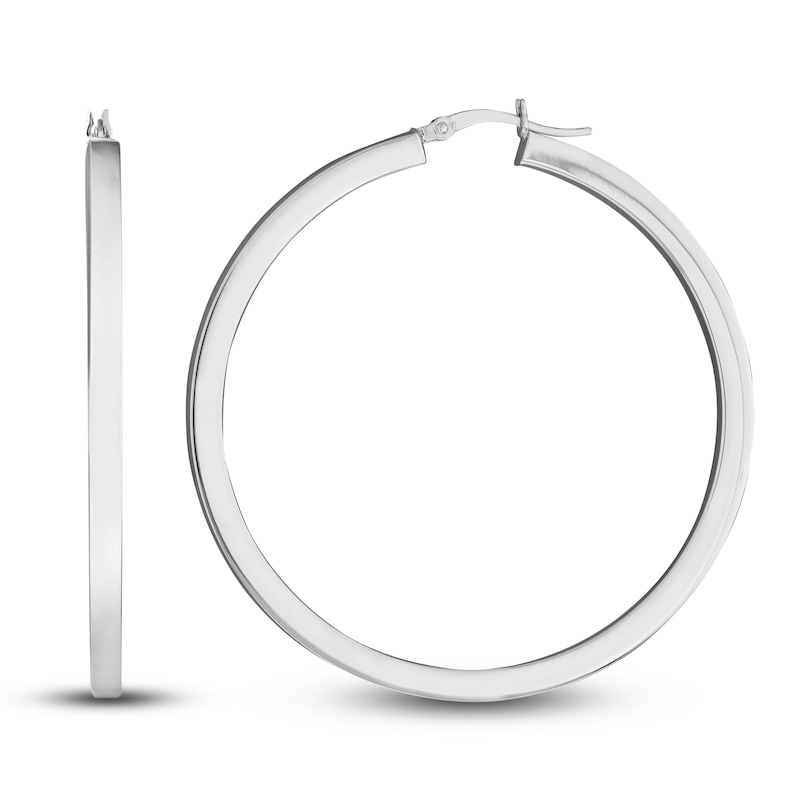 Polished Round Huggie Earrings 14K White Gold 50mm