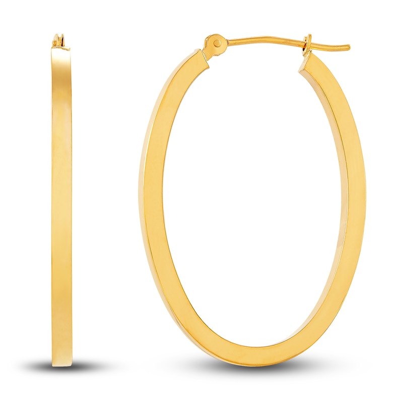 Main Image 1 of Polished Square Tube Hoop Earrings 14K Yellow Gold 30mm
