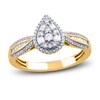 Diamond Engagement Ring 1/3 ct tw Round/Baguette 14K Yellow Gold