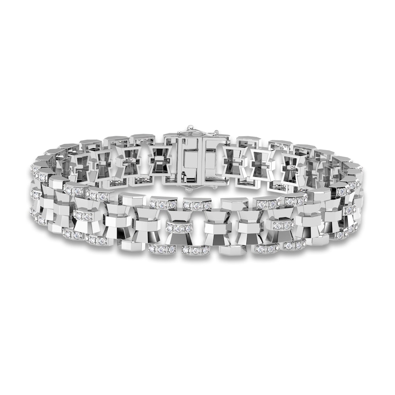 Main Image 1 of Men's Diamond Bracelet 1 ct tw Round 14K White Gold 8.5"