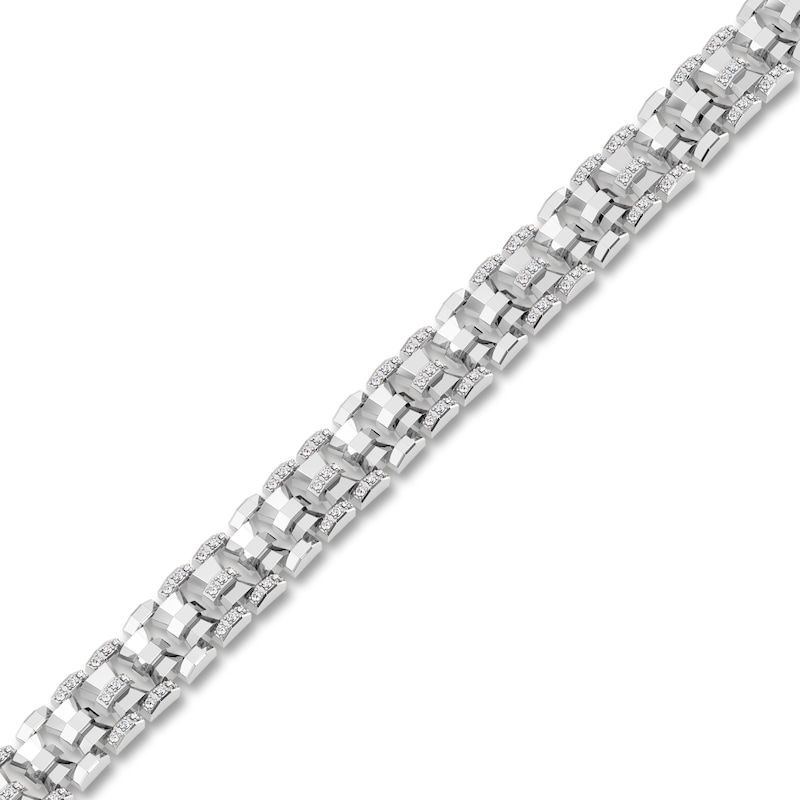Main Image 2 of Men's Diamond Bracelet 1 ct tw Round 14K White Gold 8.5"