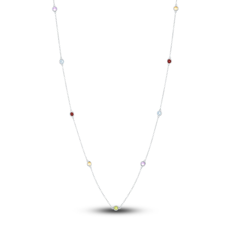 Main Image 1 of Natural Multi-Gemstone Station Necklace Sterling Silver 18"