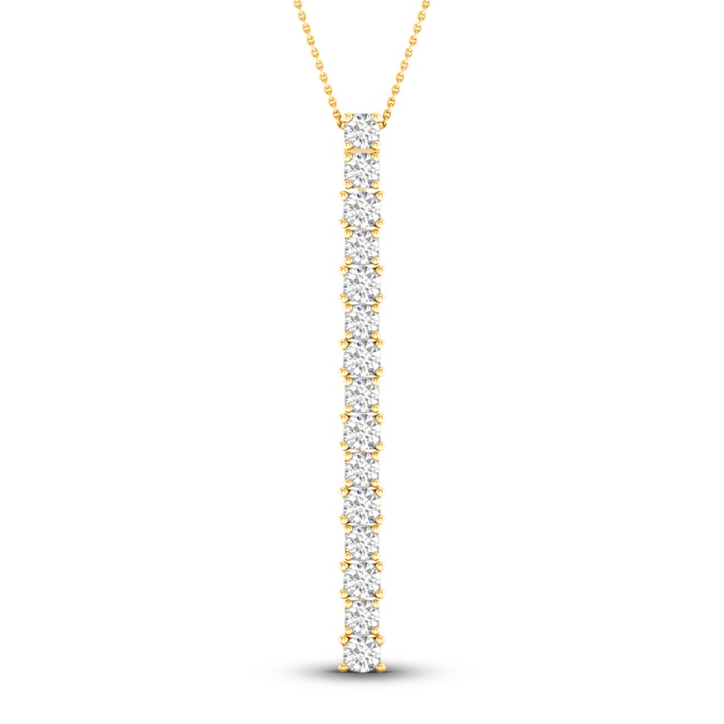 Main Image 1 of Lab-Grown Diamond Linear Pendant 2 ct tw Round 14K Yellow Gold
