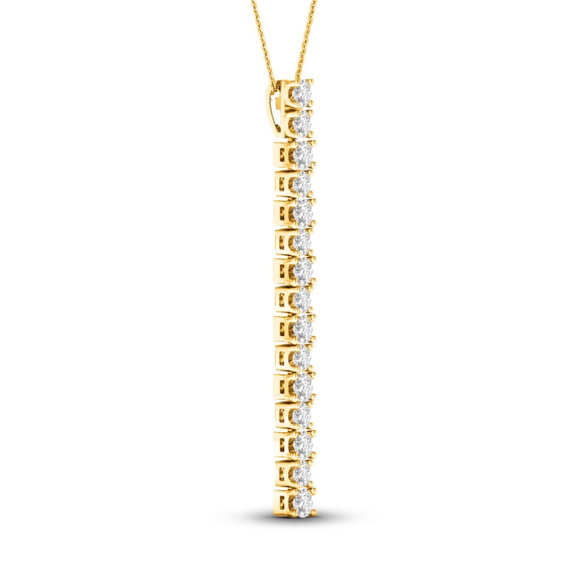 Main Image 2 of Lab-Grown Diamond Linear Pendant 2 ct tw Round 14K Yellow Gold