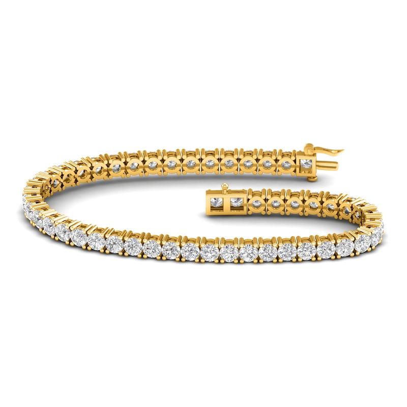 Main Image 1 of Lab-Grown Diamond Tennis Bracelet 10 ct tw Round 14K Yellow Gold 7.5"