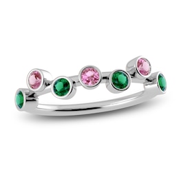 Juliette Maison Natural Pink Tourmaline & Natural Emerald Ring 10K White Gold