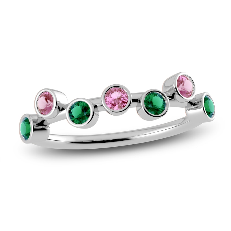 Main Image 1 of Juliette Maison Natural Pink Tourmaline & Natural Emerald Ring 10K White Gold