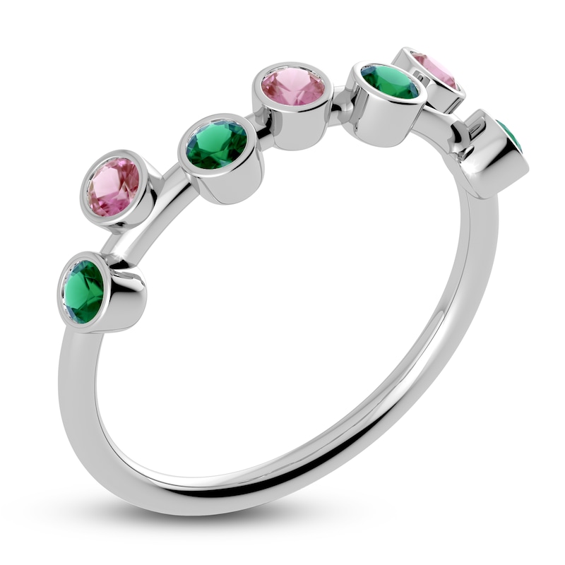 Main Image 2 of Juliette Maison Natural Pink Tourmaline & Natural Emerald Ring 10K White Gold