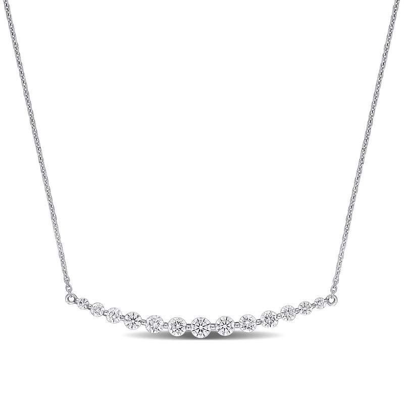 Main Image 1 of Diamond Curved Bar Necklace 1 ct tw Round 14K White Gold 16"