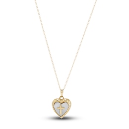 Heart & Cross Locket Necklace 14K Yellow Gold 13&quot;