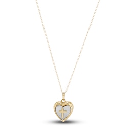 Heart & Cross Locket Necklace 14K Yellow Gold 13"