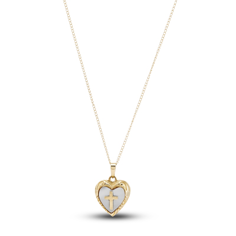 Main Image 1 of Heart & Cross Locket Necklace 14K Yellow Gold 13"