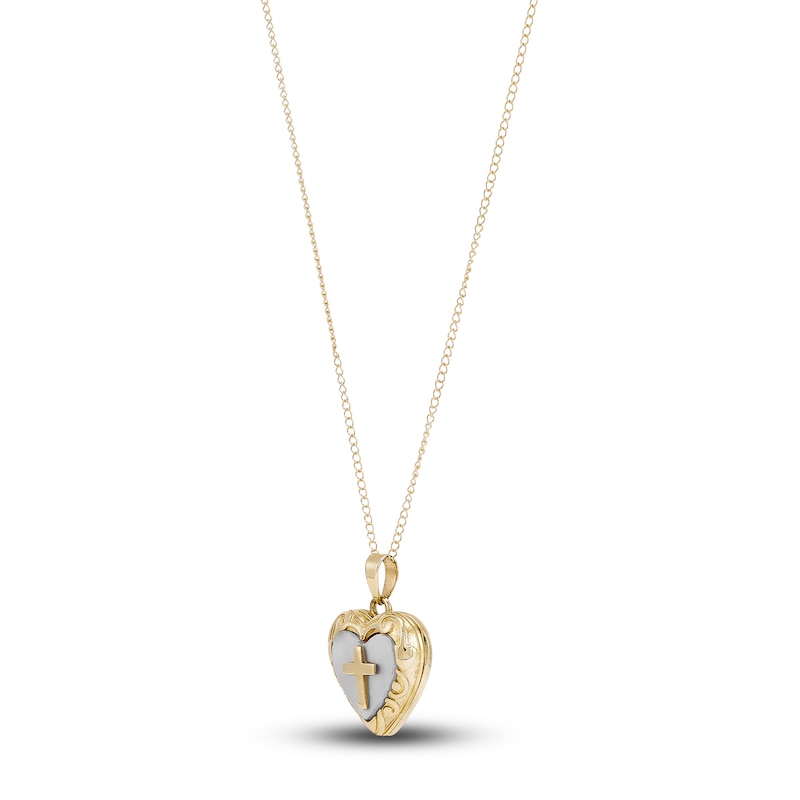Main Image 2 of Heart & Cross Locket Necklace 14K Yellow Gold 13"