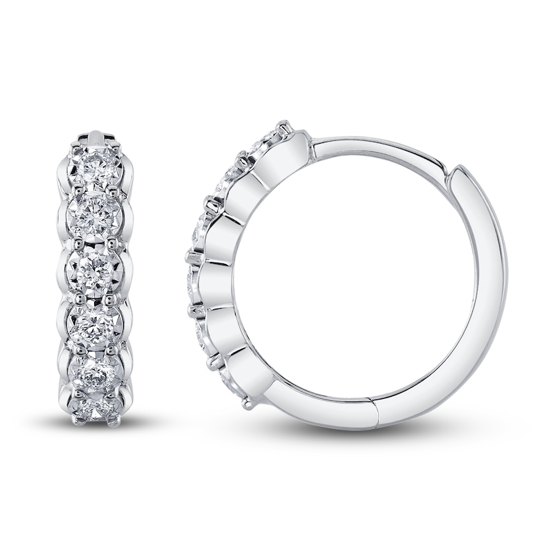 Main Image 2 of Shy Creation Diamond Huggie Earrings 1/5 ct tw Round 14K White Gold SC55022790