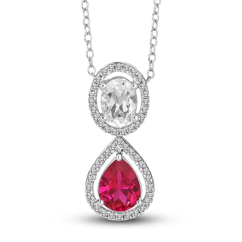 Lab-Created Ruby & Lab-Created White Sapphire Pendant Necklace 10K White Gold 18"