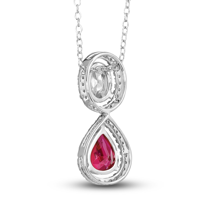 Lab-Created Ruby & Lab-Created White Sapphire Pendant Necklace 10K White Gold 18"