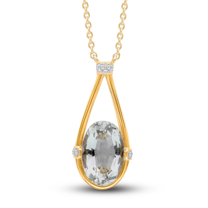 Kallati Oval-Cut Natural Green Quartz Pendant Necklace 1/15 ct tw Diamonds 14K Yellow Gold 18"