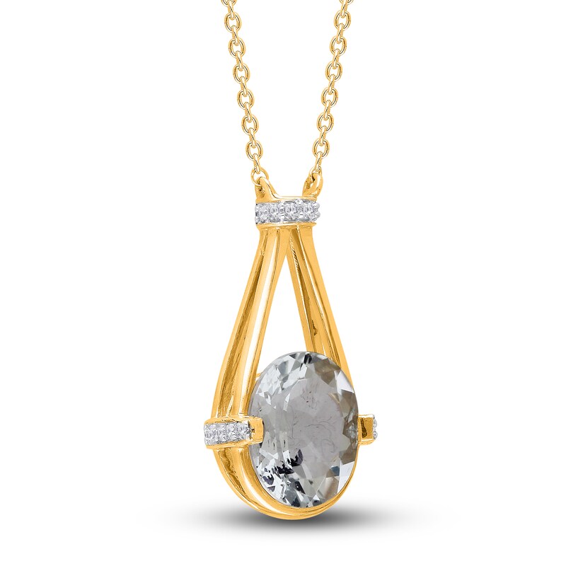 Kallati Oval-Cut Natural Green Quartz Pendant Necklace 1/15 ct tw Diamonds 14K Yellow Gold 18"