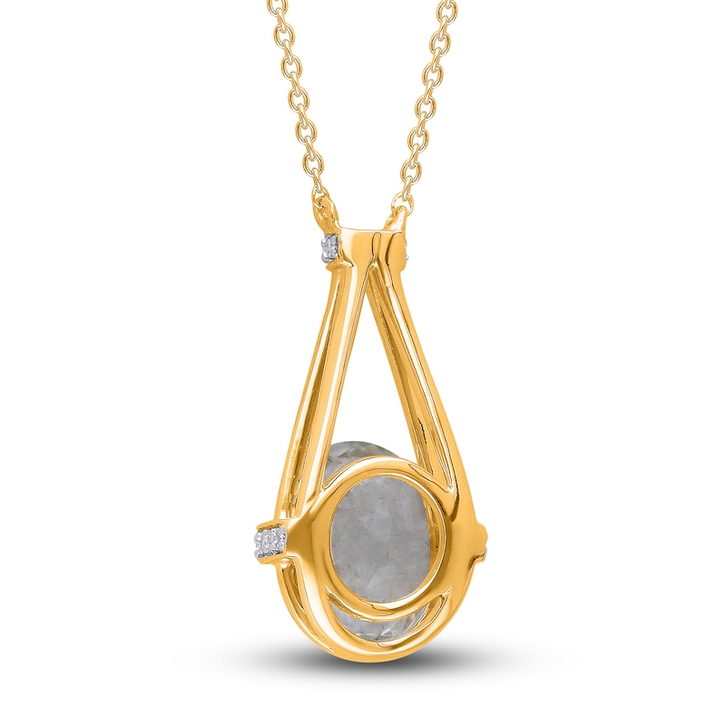 Kallati Oval-Cut Natural Green Quartz Pendant Necklace 1/15 ct tw Diamonds 14K Yellow Gold 18"