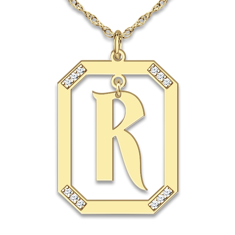 Main Image 1 of Diamond Initial Pendant Necklace 1/8 ct tw Round 14K Yellow Gold 18"