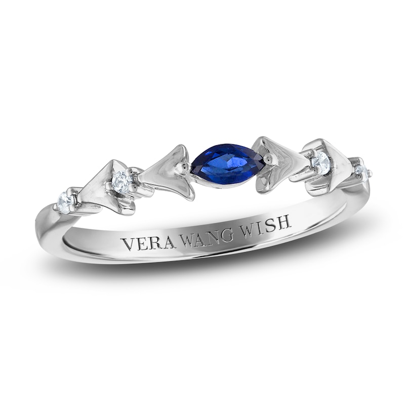 Vera Wang WISH Natural Blue Sapphire Ring 1/20 ct tw Diamonds 10K White Gold