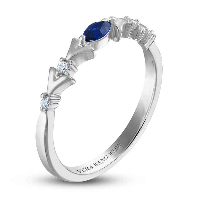Vera Wang WISH Natural Blue Sapphire Ring 1/20 ct tw Diamonds 10K White Gold