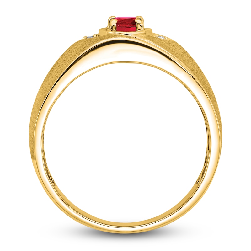 Main Image 2 of Men's Natural Ruby Ring Diamond Accents 14K Yellow Gold