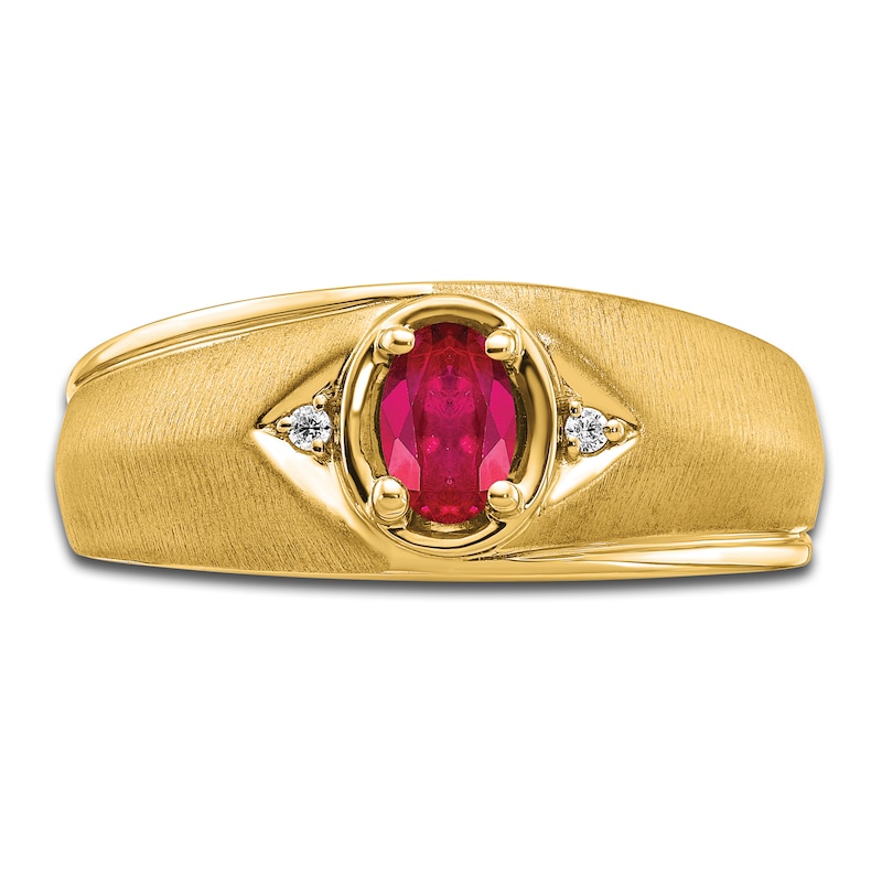 Main Image 3 of Men's Natural Ruby Ring Diamond Accents 14K Yellow Gold