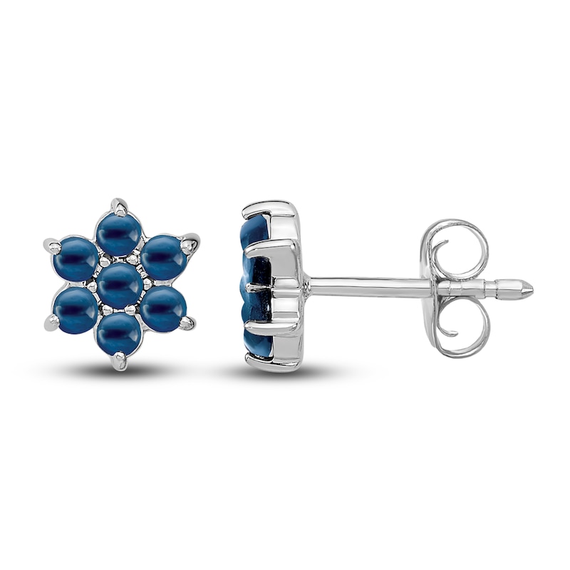 14K White Gold Genuine Blue Sapphire And Diamond Post Flower Earrings 14K White Gold Genuine Blue Sapphire And Diamond Post Flower Earrings