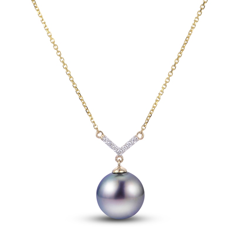 Main Image 1 of Tahitian Freshwater Cultured Pearl Necklace Diamond Accents 14K Yellow Gold 18"