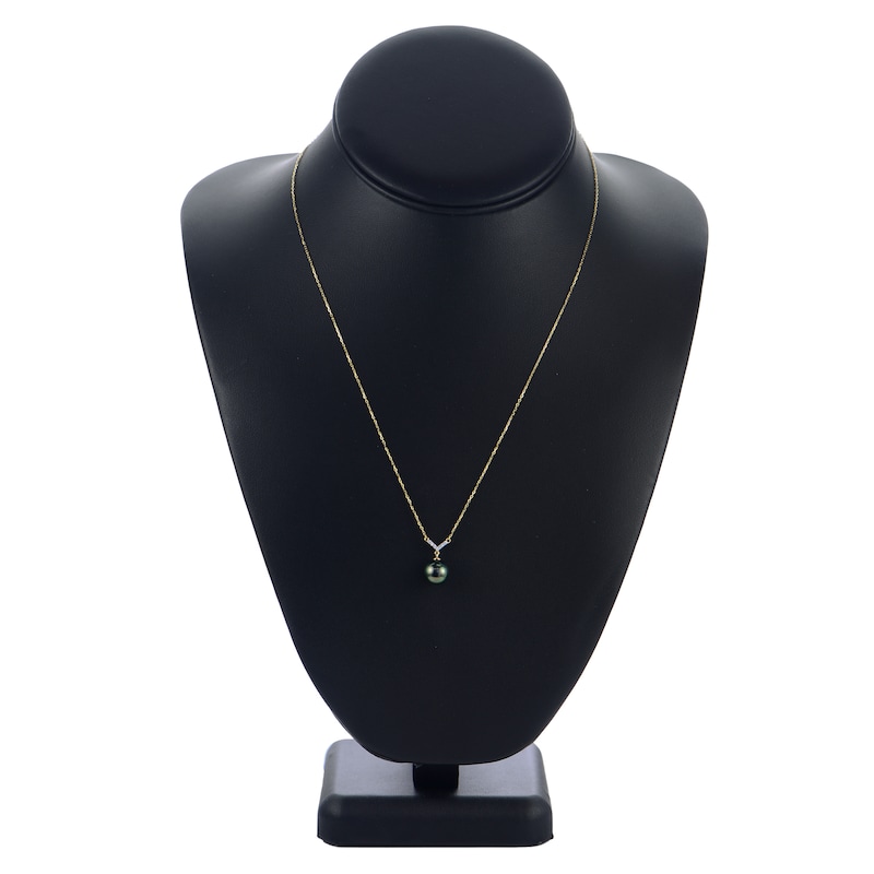 Main Image 2 of Tahitian Freshwater Cultured Pearl Necklace Diamond Accents 14K Yellow Gold 18"