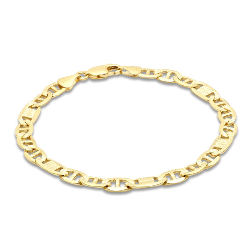 Main Image 1 of LUSSO by Italia D'Oro Men's Solid Diamond-Cut Valentino Chain Bracelet 14K Yellow Gold 8"
