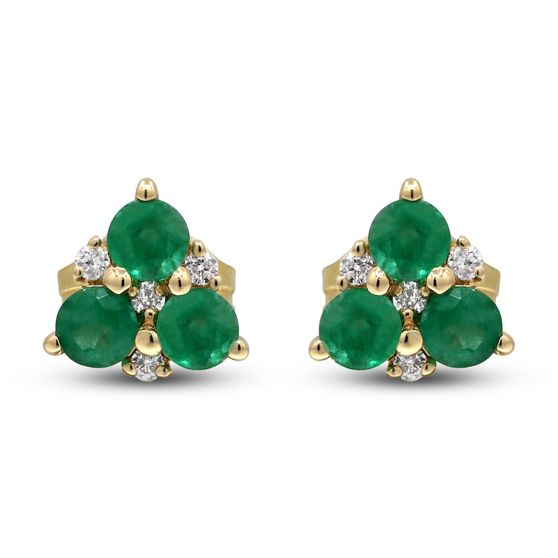Main Image 3 of Natural Emerald & Diamond Stud Earrings 1/20 ct tw 14K Yellow Gold