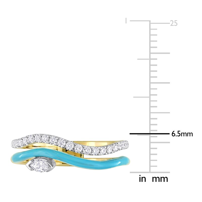 Main Image 4 of Diamond & Blue Enamel Double Row Ring 1/4 ct tw Marquise/Round 14K Yellow Gold